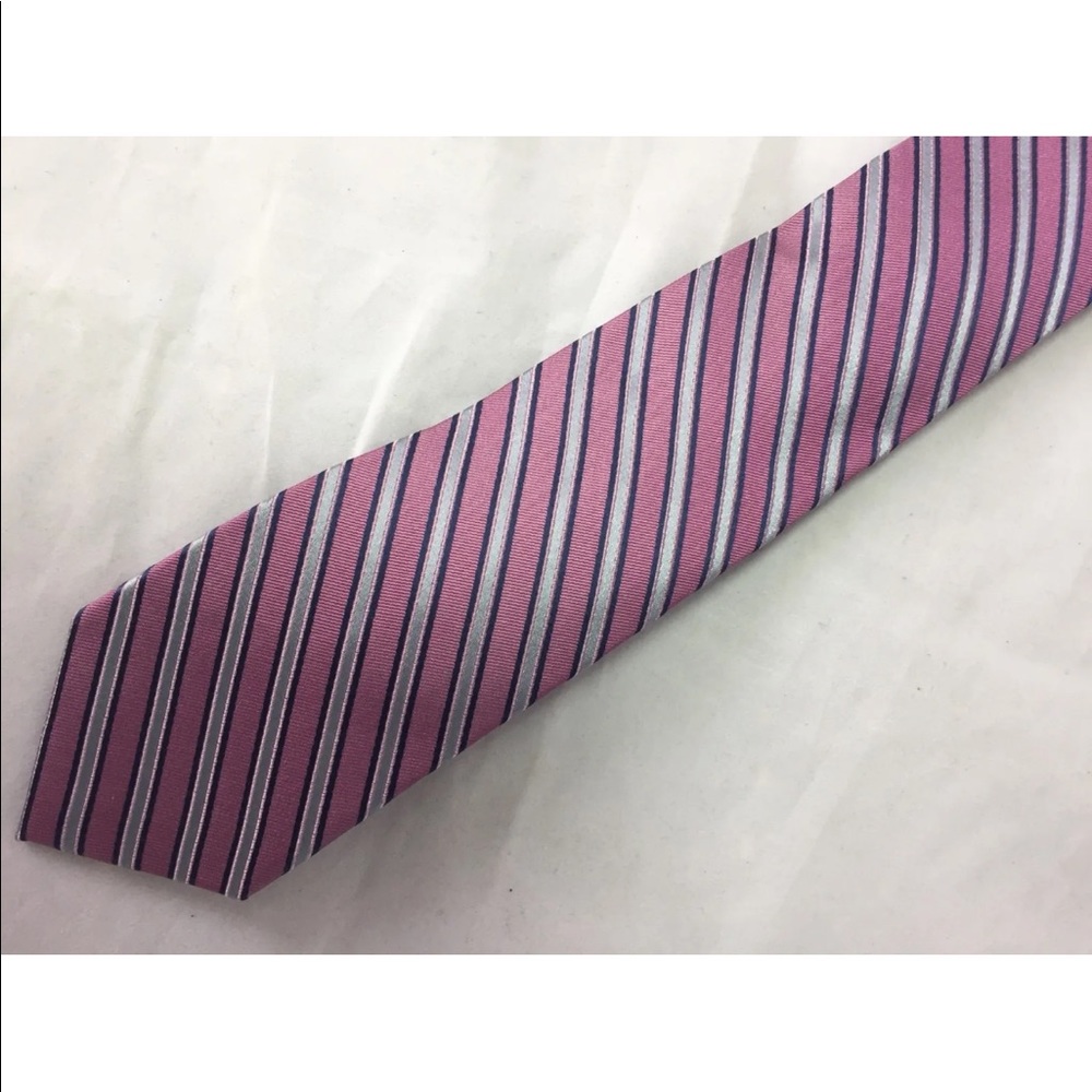 Penguin Men Neck Tie Thin Pink Blue 100% Silk Striped Diagonal